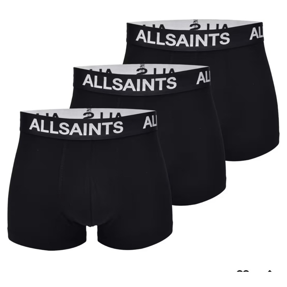 NEW AllSaints Mens Underground Trunk 3-Pack Black Organic Cotton Stretch Small